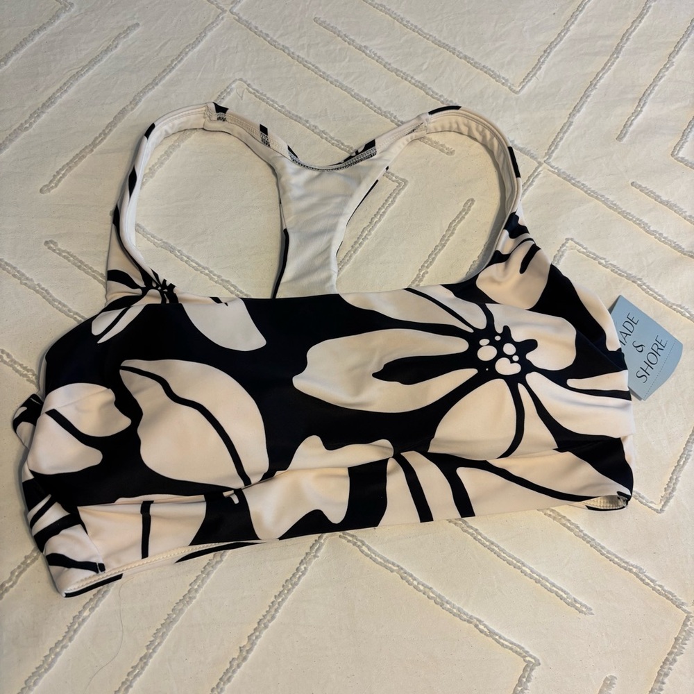Tropical Black and White Racerback Bikini Top